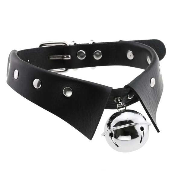 Black Kitty Choker Collar Necklace With A Jingly Bell Cosplay Bondage Fetish - Picture 4 of 5